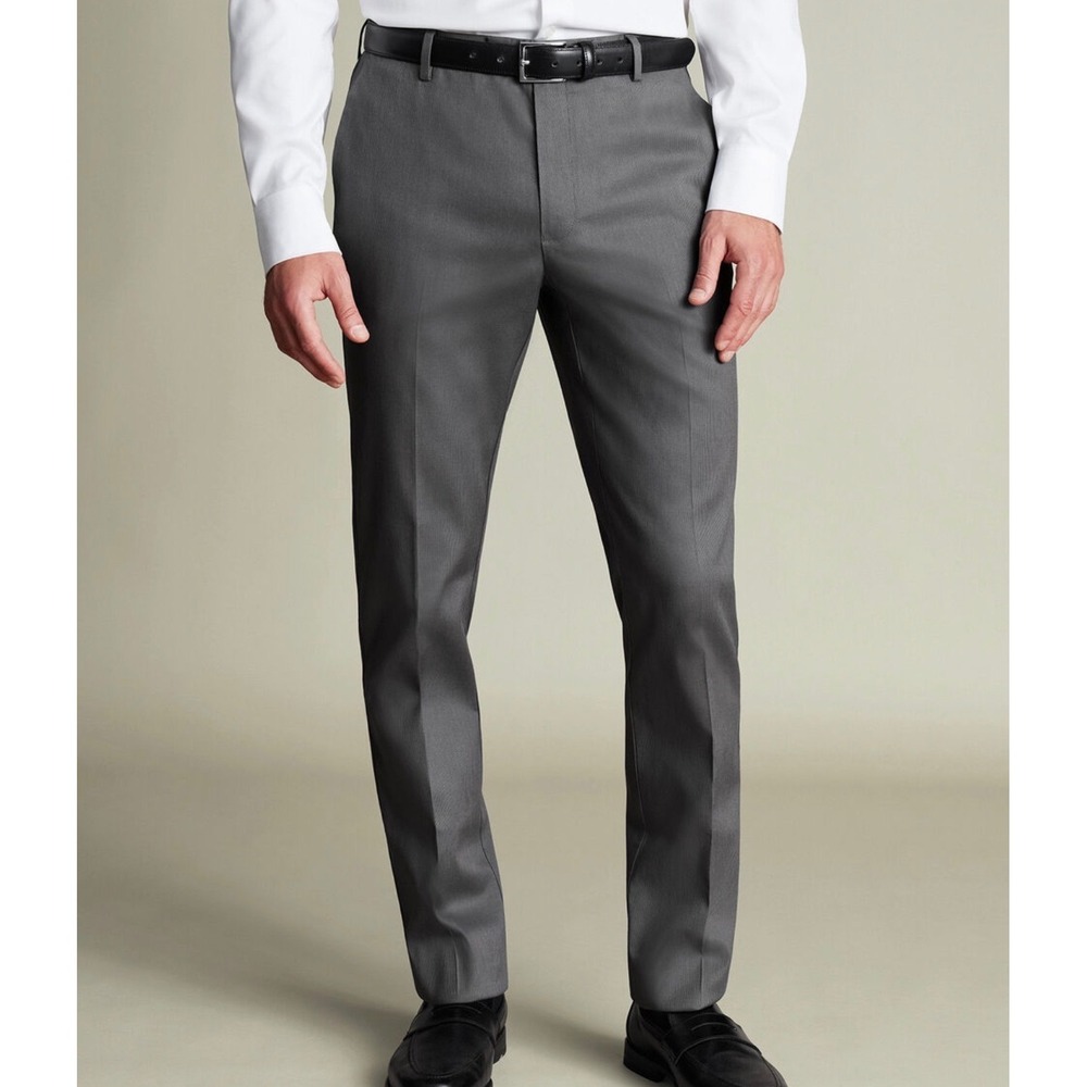NWT Charles Tyrwhitt Smart Texture Pants Classic Fit In Charcoal Gray Size 34x34